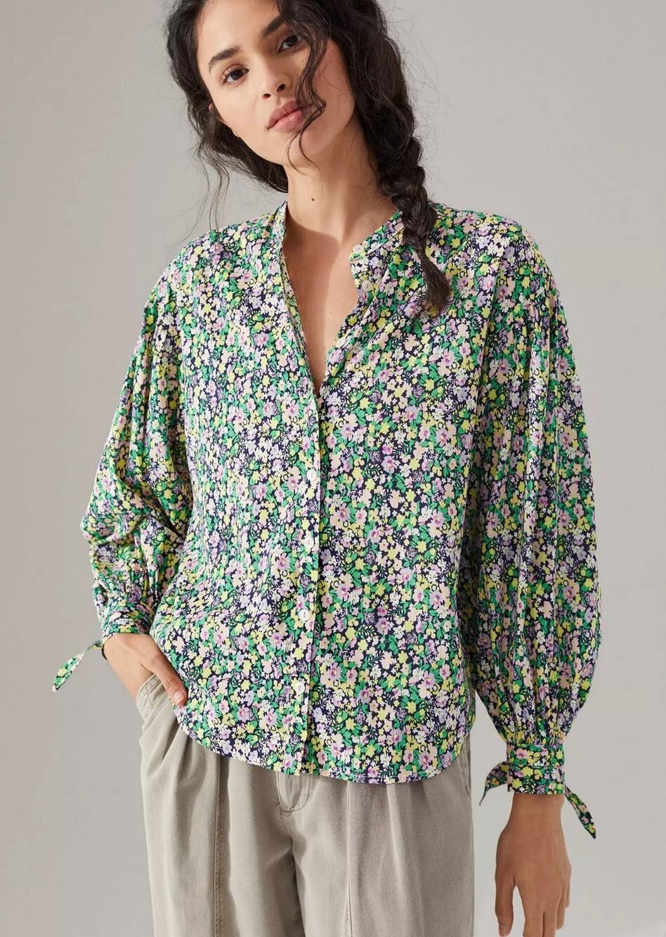 Anthropologie Maeve Ashleigh Puff-Sleeved Buttondown